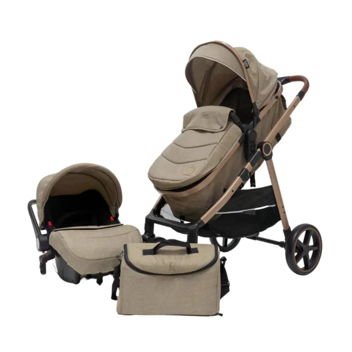 Carriola Travel System Baby Owl Vita Beige con portabebe y pañalera