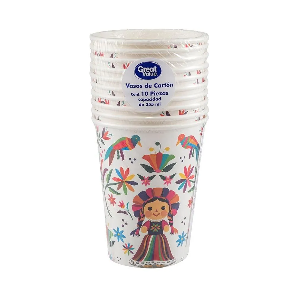 Vaso de papel Great Value otomí 10 pzas