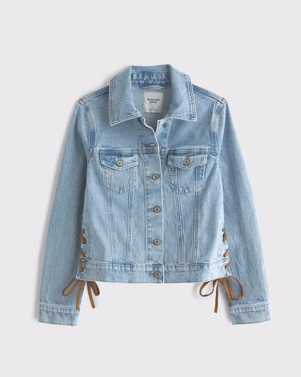 Slim Lace-Up Denim Trucker Jacket