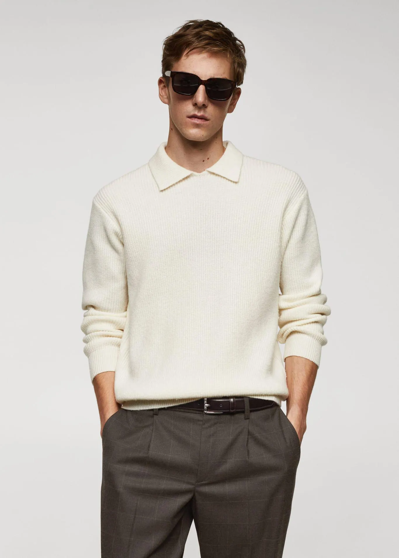 Ribbed wool polo shirt