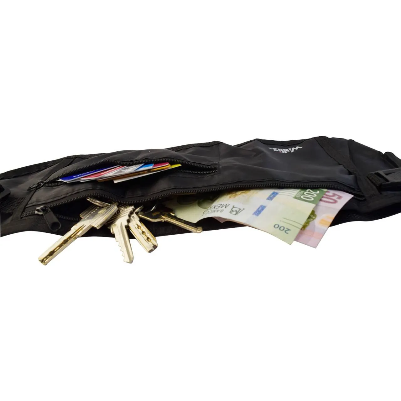 Cartera de seguridad, correa para cintura, 100% poliéster, negro