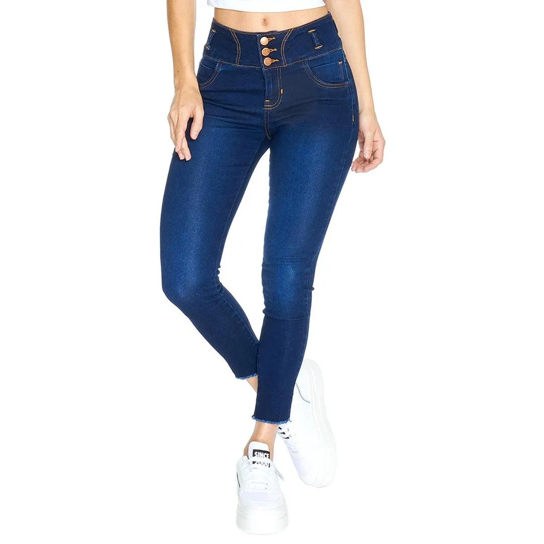 Jeans Corte Colombiano Mujer Tobillos deshilachados Casual Stone