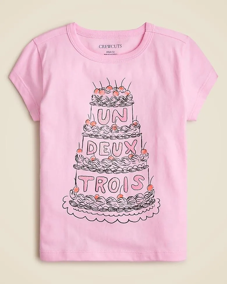Girls' short-sleeve glitter cake graphic T-shirt