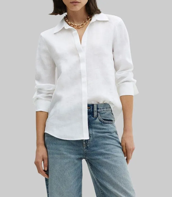 Camisa de lino manga larga Mujer