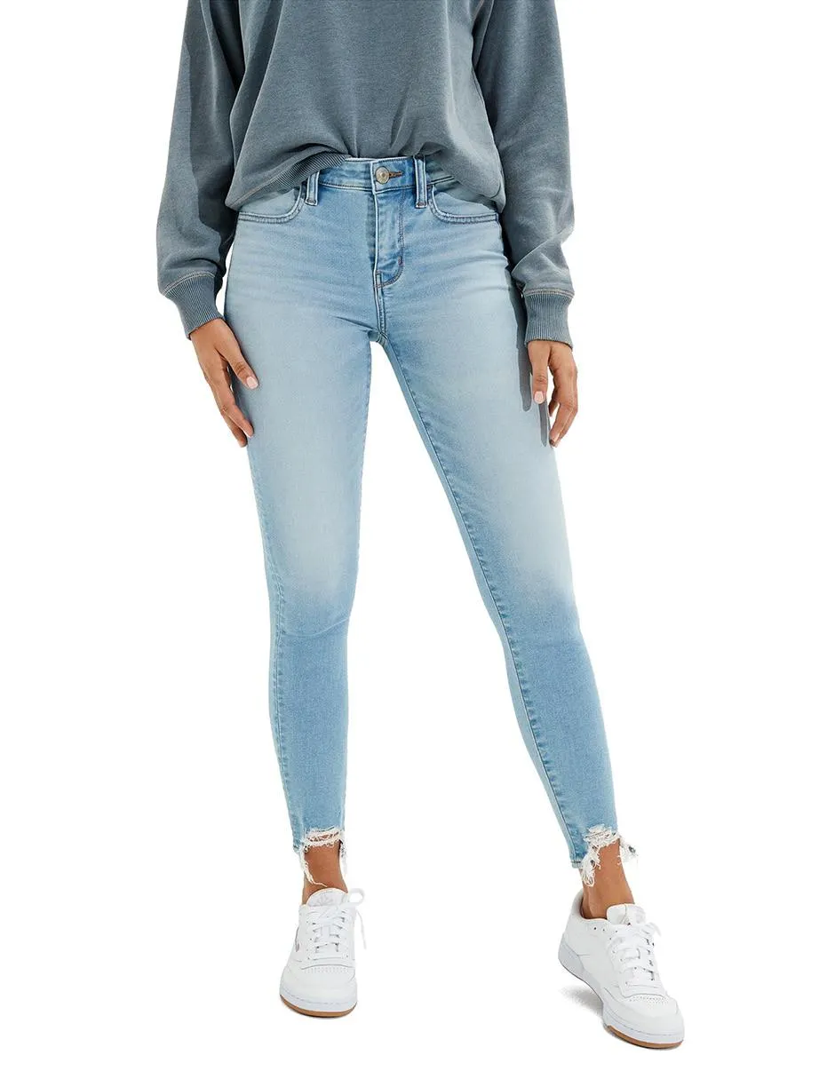 Jeans skinny American Eagle lavado claro corte cintura para mujer