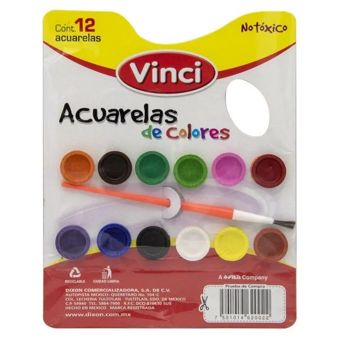 ACUARELA C/12 C/PINCEL VINCI 2497 PALETA DE CARTON