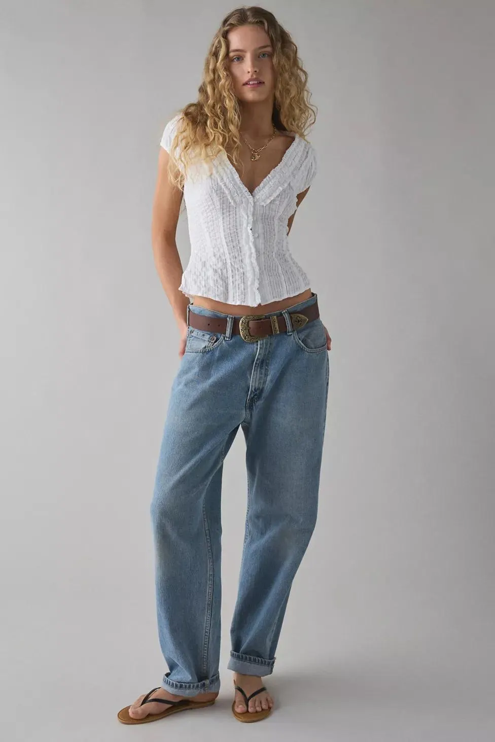 Kimchi Blue Ria Ruffle Cotton Gauze Button-Front Blouse