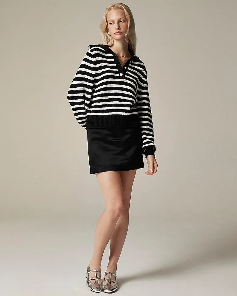 Ribbed cotton button-collar sweater in stripe