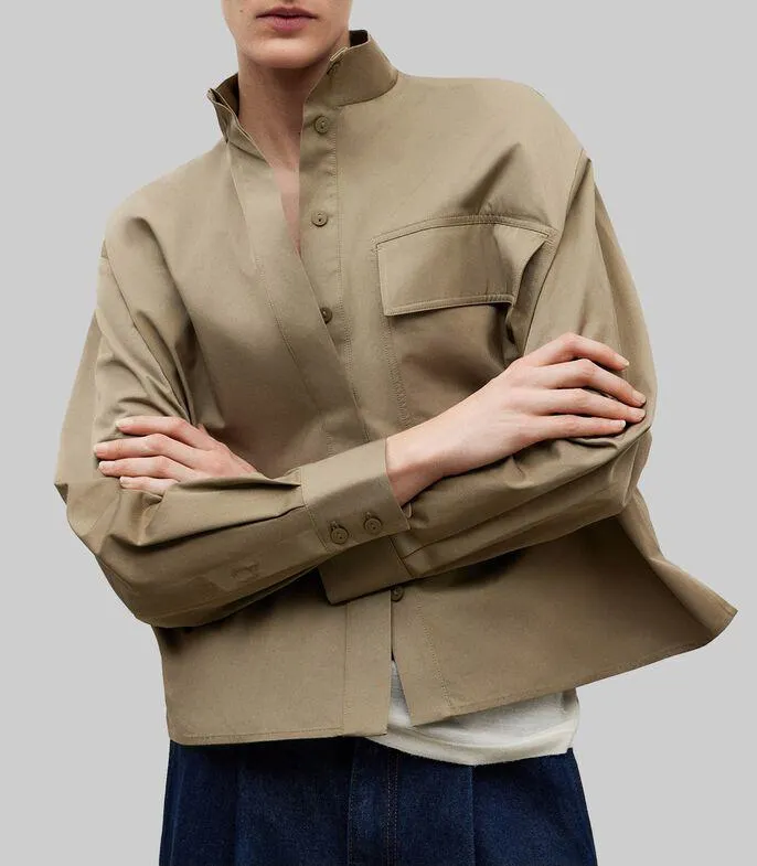 Camisa Cuello Mao Manga Larga Mujer