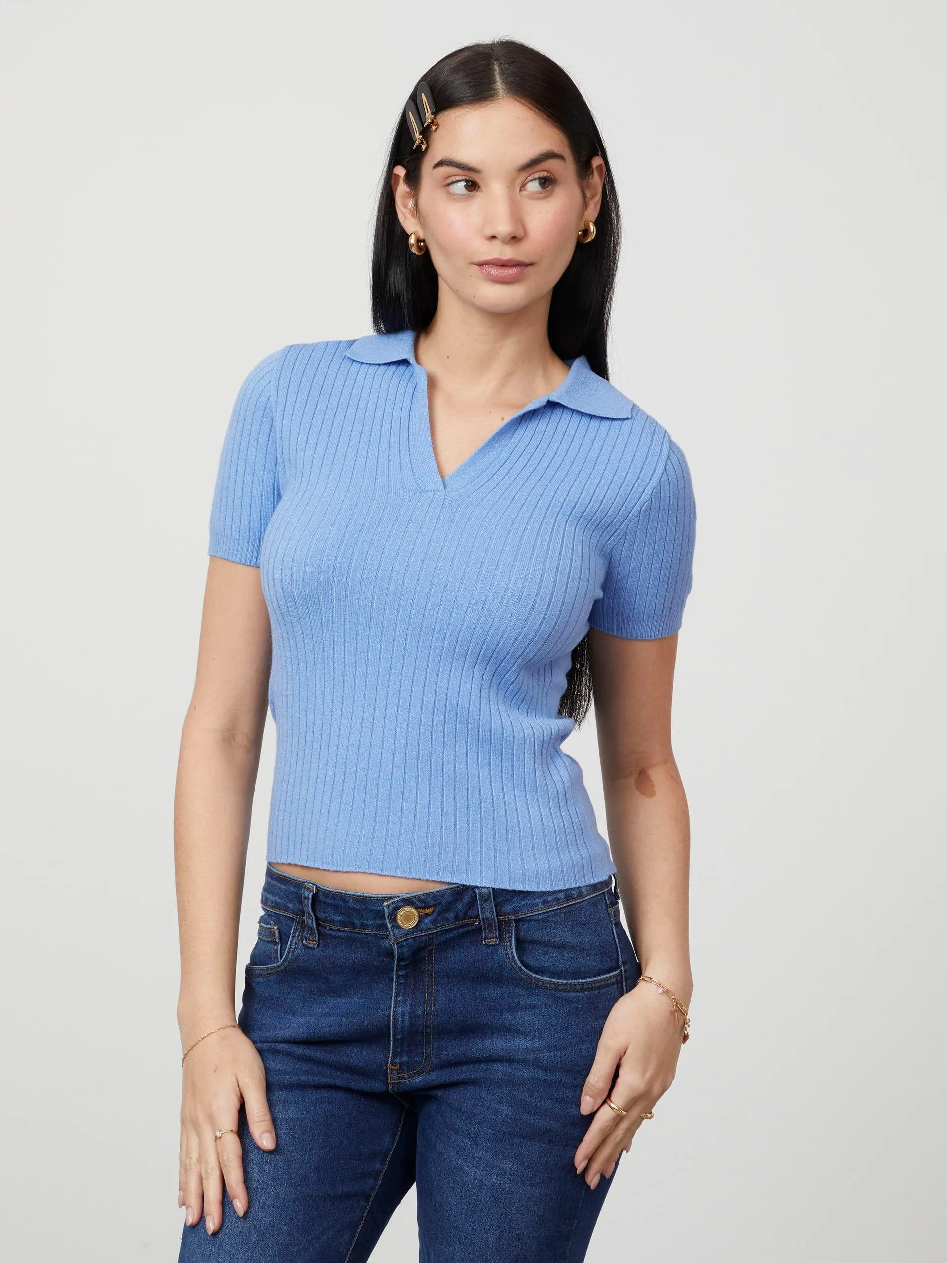 Polo Manga Corta Tejida Azul