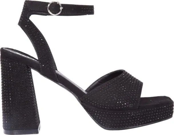 sandalia tacón ancho con pedrería