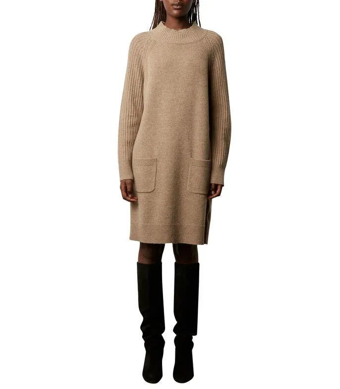 Vestido corto manga larga liso Mujer