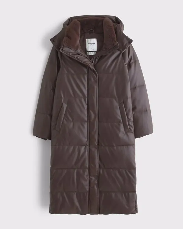 Vegan Leather Long Puffer