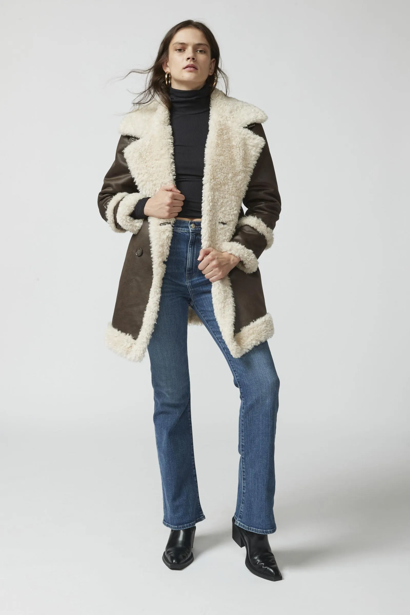 NVLT Double-Breasted Faux Shearling Jacket