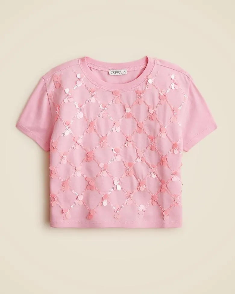 Girls' short-sleeve lattice-sequin T-shirt
