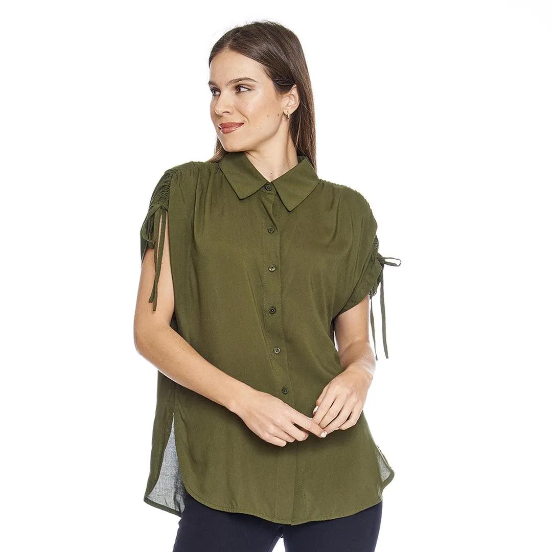Blusa Para Mujer Larga Over Size Con Jaretas En Manga Verde