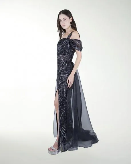 VESTIDO CL DE UN HOMBRO CON CAUDA