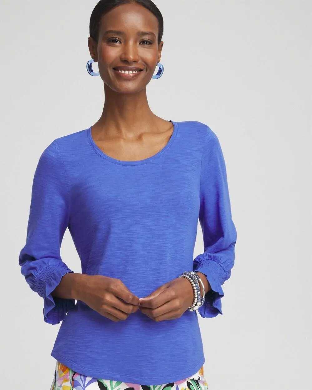 Smocked 3/4 Sleeve Tee