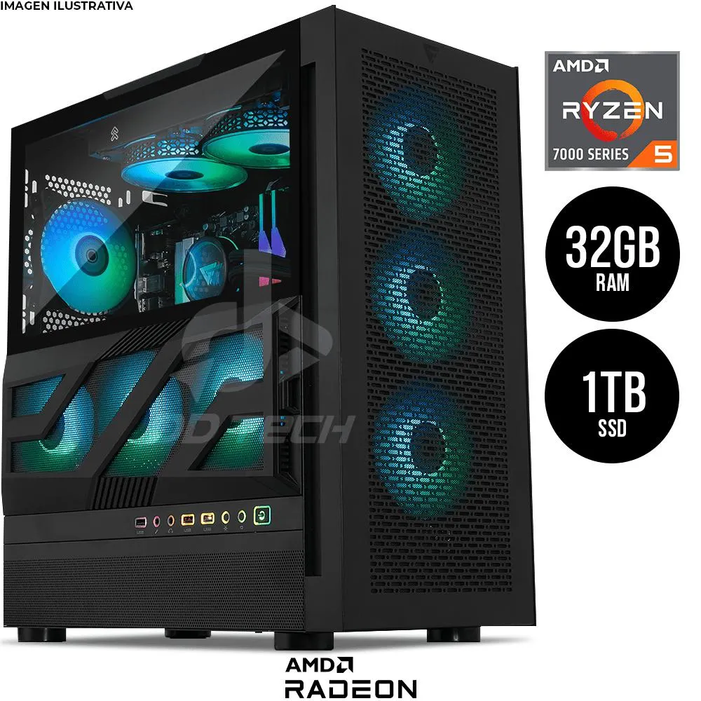 Computadora PRIDE GAMING FACTOR ELITE / AMD RADEON RX 7800 XT / AMD RYZEN 5 7600 / 32GB RAM / 1TB SSD M.2 / ENF. LIQ. 240MM RGB / 750W 80+ BRONZE / DDESCUENTOS