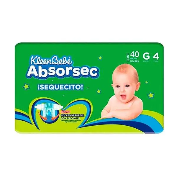 Pañal Kleen Bebé Absorsec grande 40 pzas - Pañal Kleen Bebé Absorsec grande 40 pzas