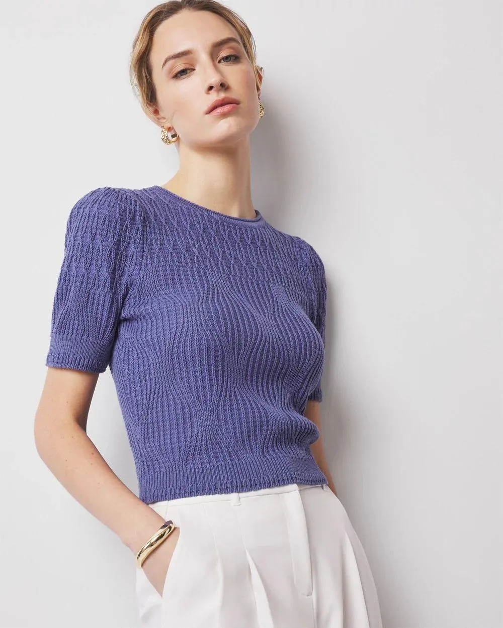 Novelty Stitch Puff Sleeve Pullover