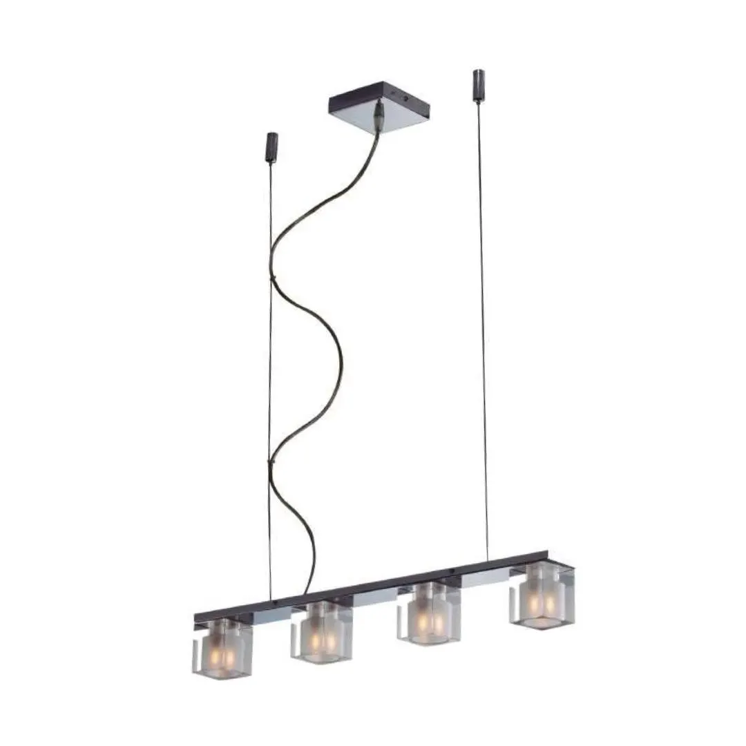 Lámpara colgante de Cristal Claro Y Cromo Pulido 4 Luces con cable de 3m