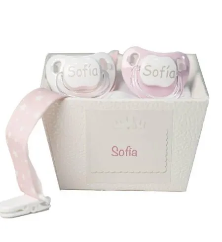 Set de 2 Chupones Personalizados con Sujetachupón