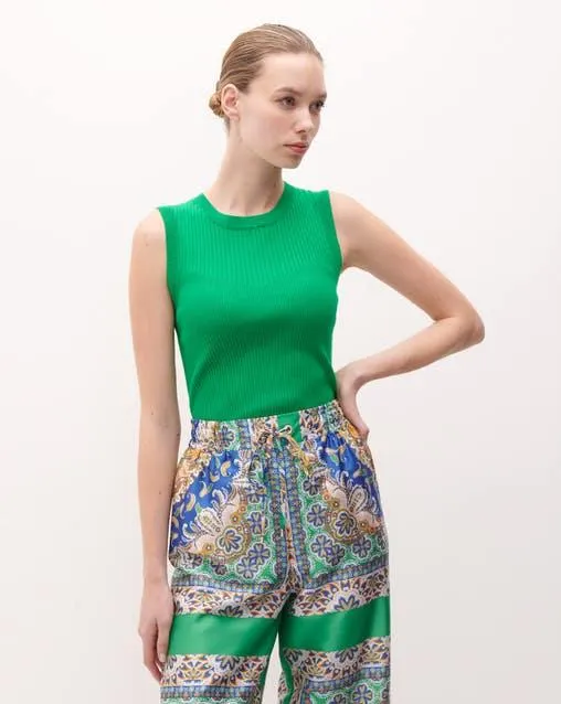 Blusa Verde Escote Redondo Tejido Canalé