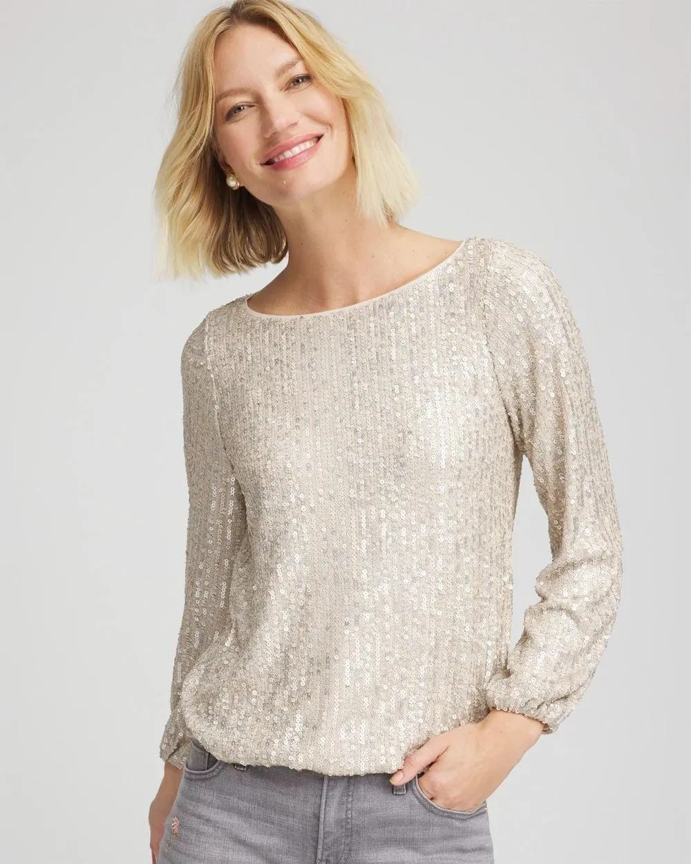 Drizzled Sequins Bubble-Hem Top