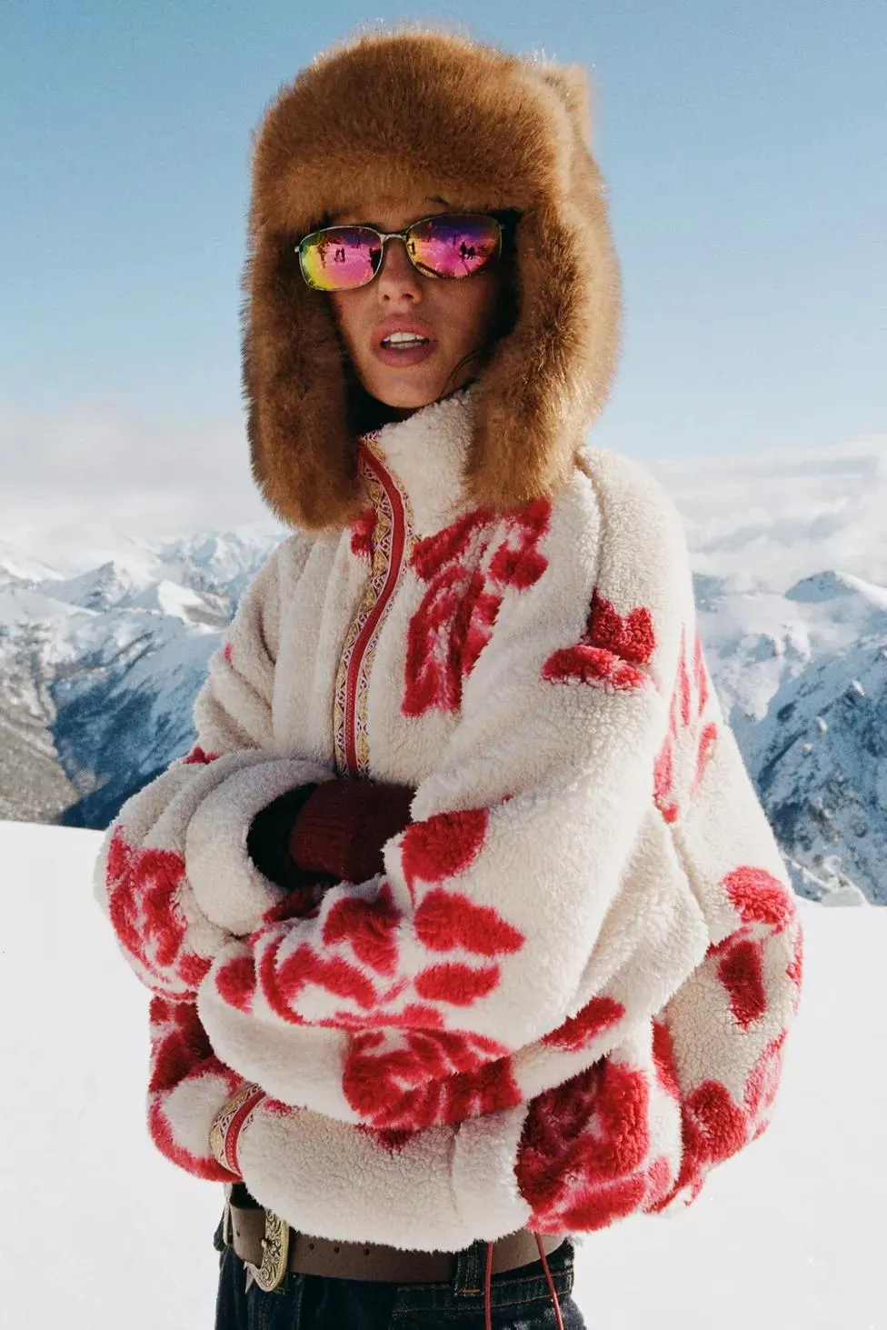 BDG Mae Printed Piled Fleece Zip-Up Jacket