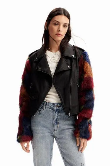 Cazadora biker desmontable efecto pelo
