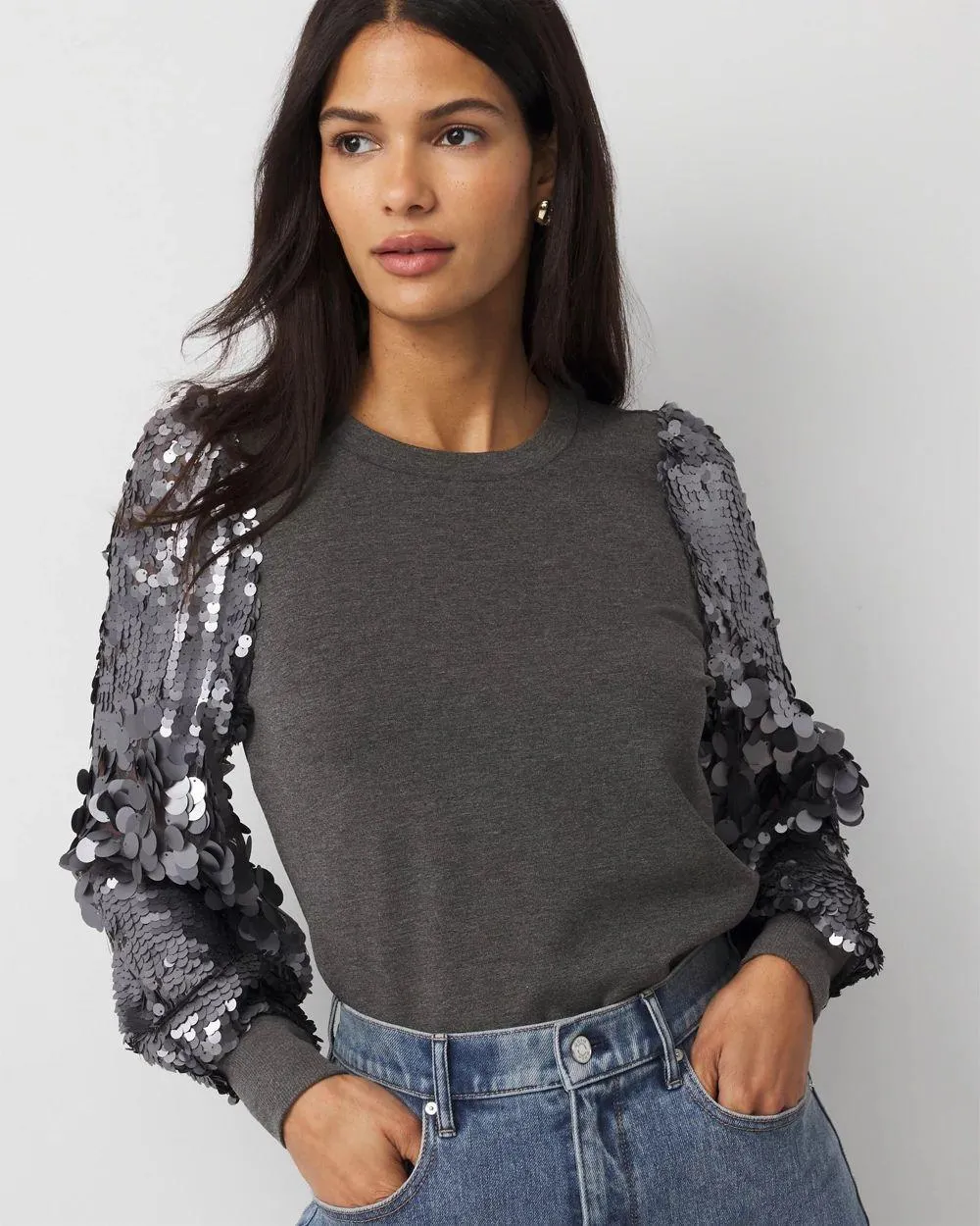 Sequin Blouson Sleeve Top