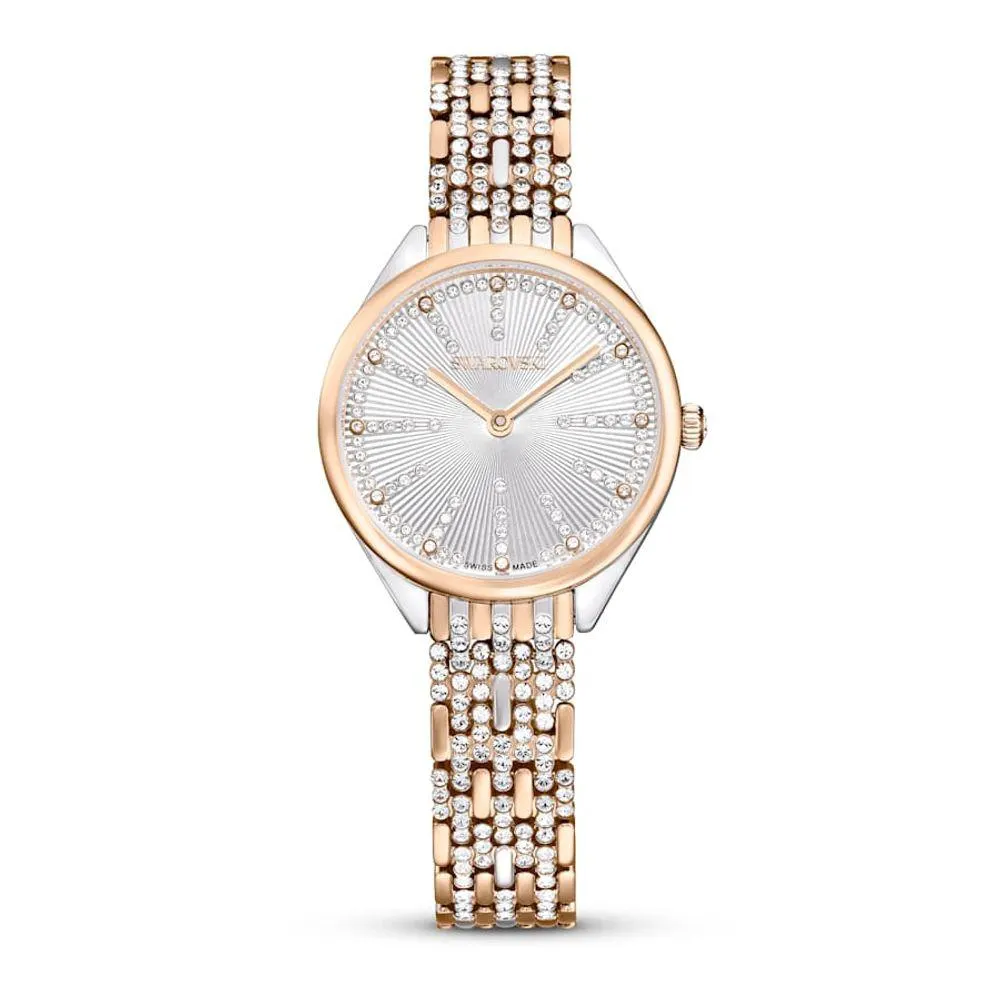 Reloj Attract, Fabricado en Suiza, Pavé, Brazalete de metal, Tono oro rosa, Combinación de acabados metálicos