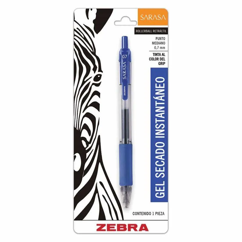 Bolígrafo de Gel Retráctil Azul Blíster Sarasa Zebra