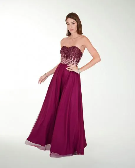 VESTIDO CL LISO CON STRAPLESS COMBINADO