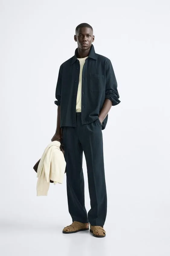 COTTON LINEN BLEND SEERSUCKER PANTS