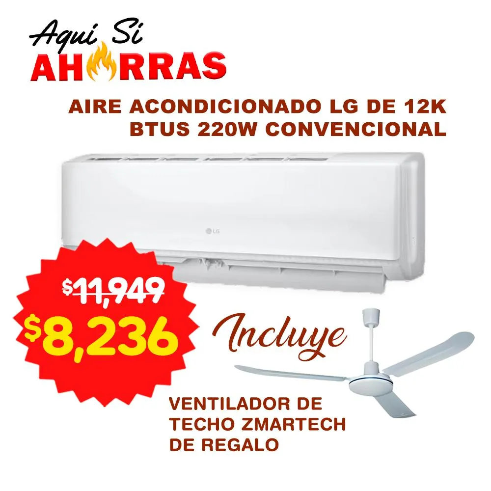 Combo Ahorro Mini Split LG 220V + Ventilador de techo