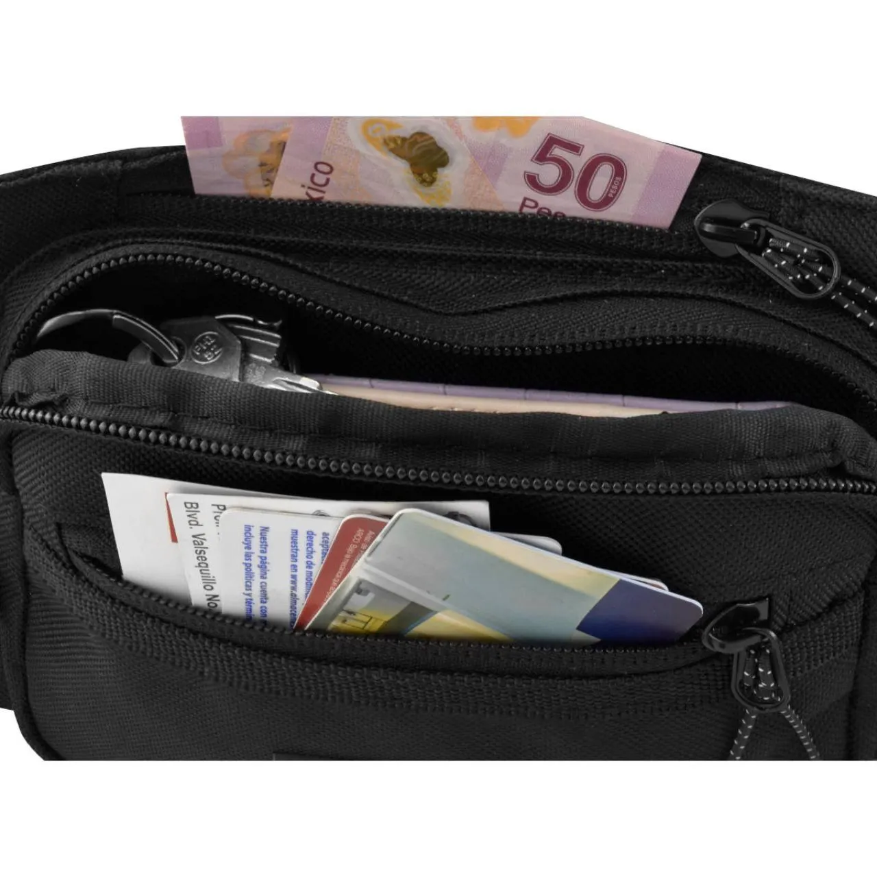 Cangurera unisex c/ 3 compartimientos, correa ajustable, negro