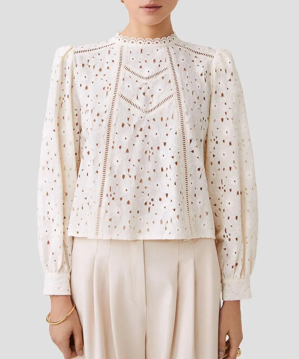 Blusa con calados y manga larga Mujer