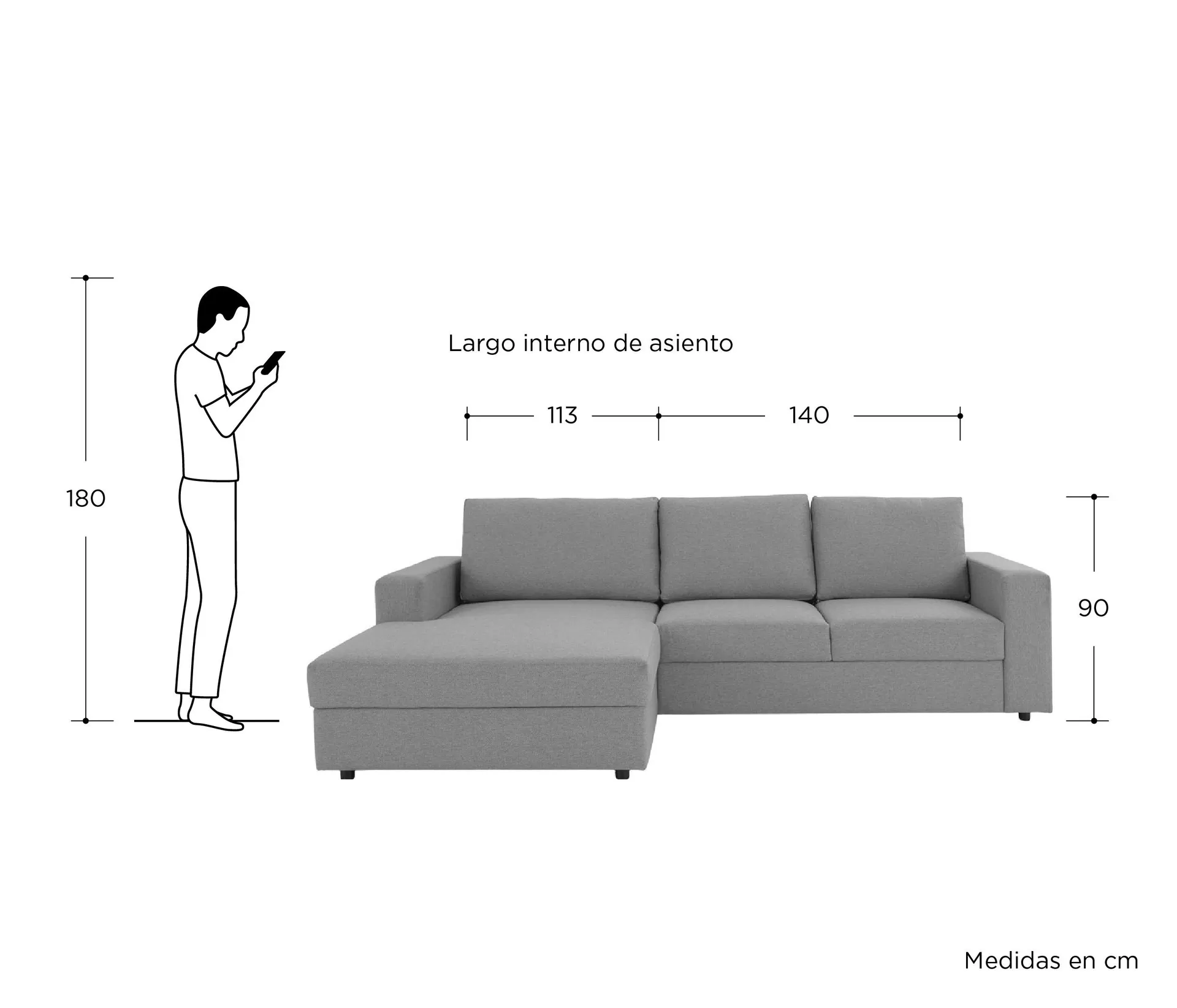 Sala esquinera Izquierda 4 cuerpos Ocampos - Gris Claro