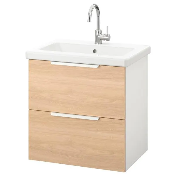 Mueble de lavabo con 2 cajones, efecto roble/blanco Llave GLYPEN,