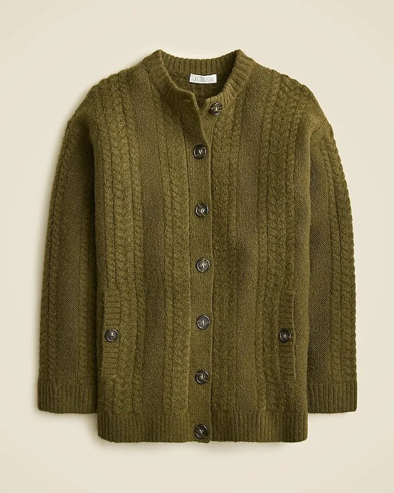 Relaxed cable-knit cardigan sweater