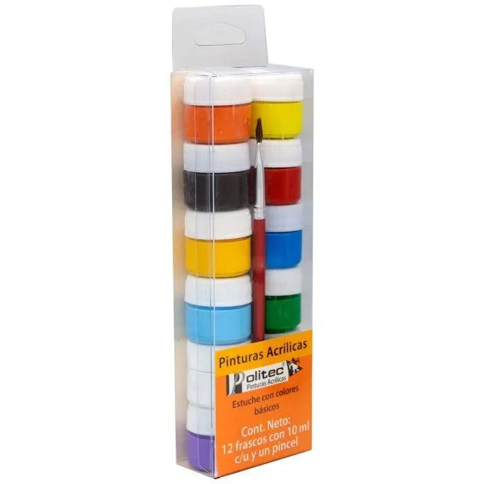 PINTURA ACRILICA POLITEC 10 ML. BL/12 COLORES BASICOS