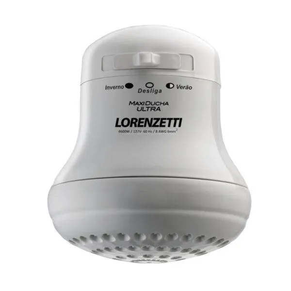 Maxi ducha-regadera eléctrica de 3 temperaturas, color blanco. Marca Lorenzetti.