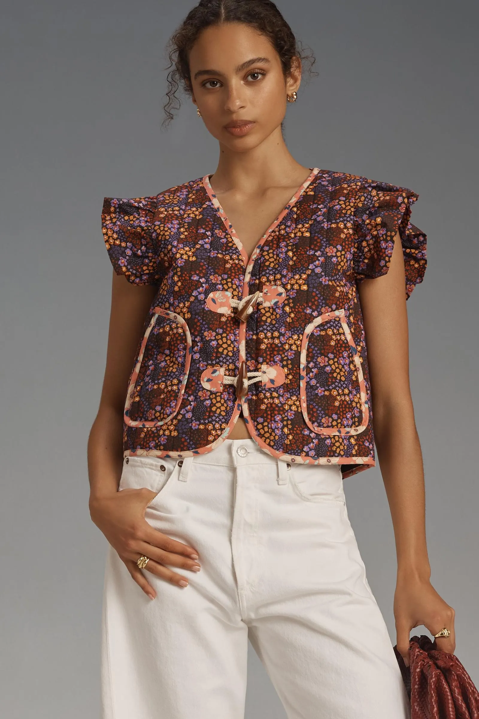 DOLAN Printed Ruffled Toggle Vest