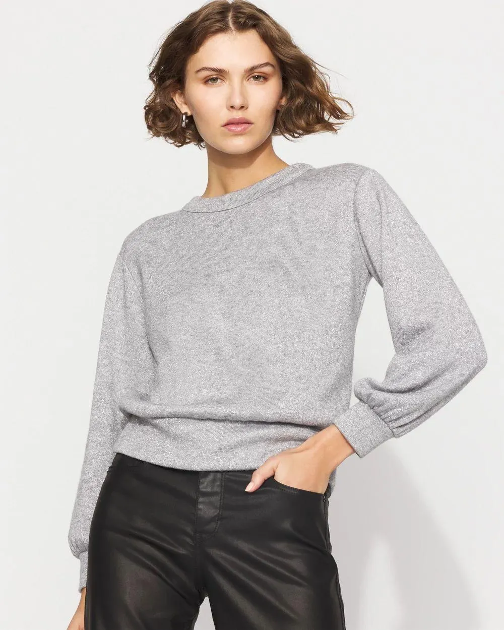 Lurex Puff Sleeve Snit Top