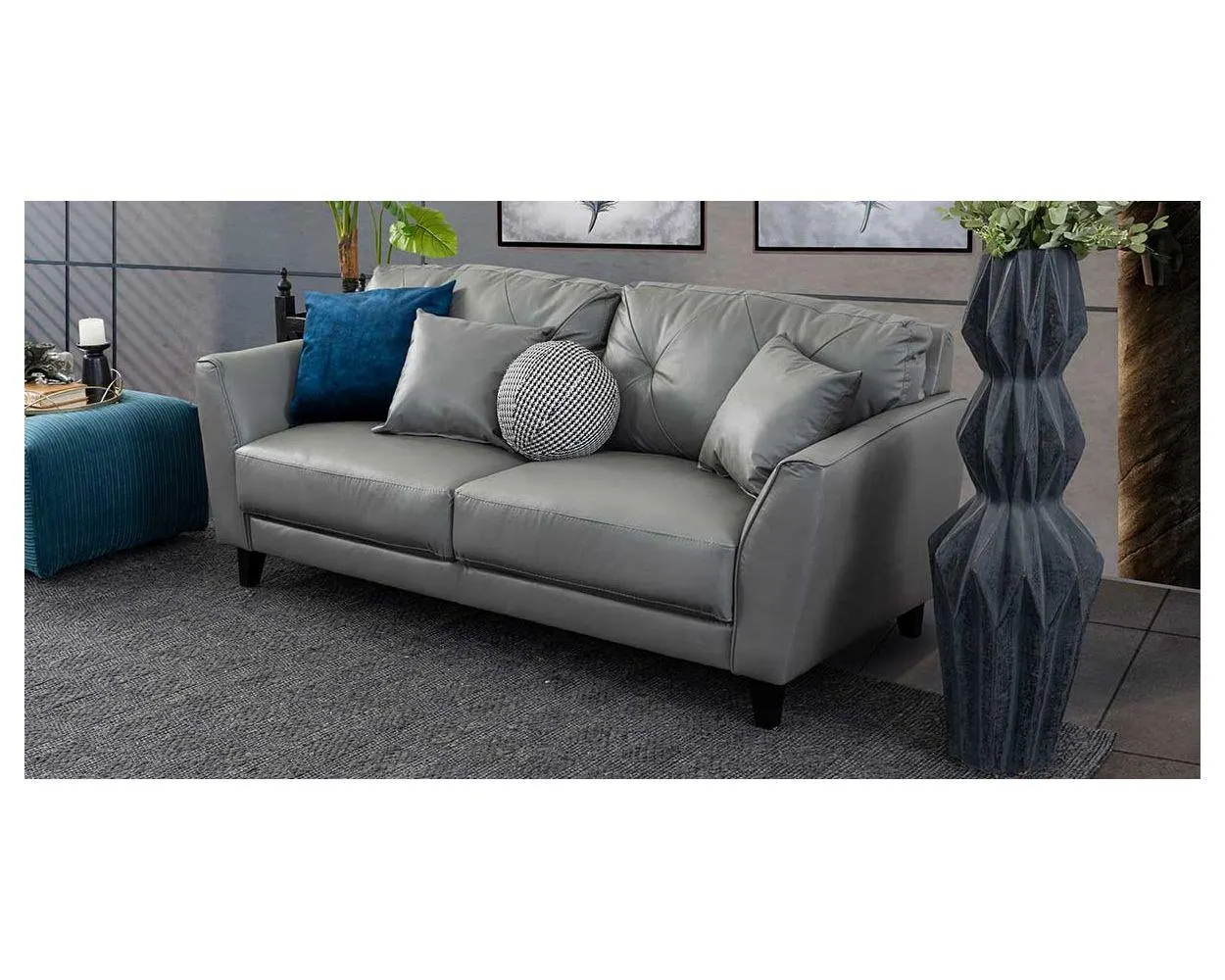 Sofá 3 Plazas Piel Match Paris Gris