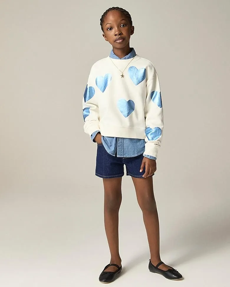 Girls' metallic heart crewneck sweatshirt