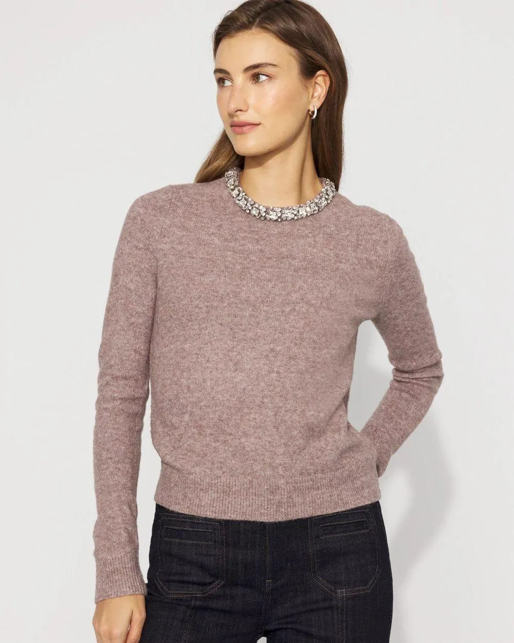 Embellished Crewneck Pullover Sweater