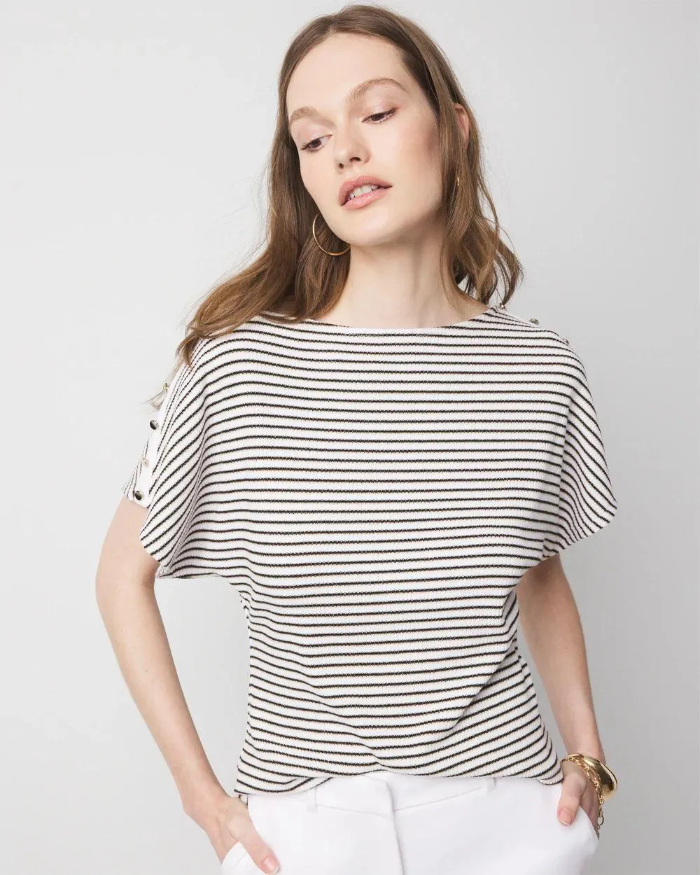 Button Shoulder Dolman Sleeve Top